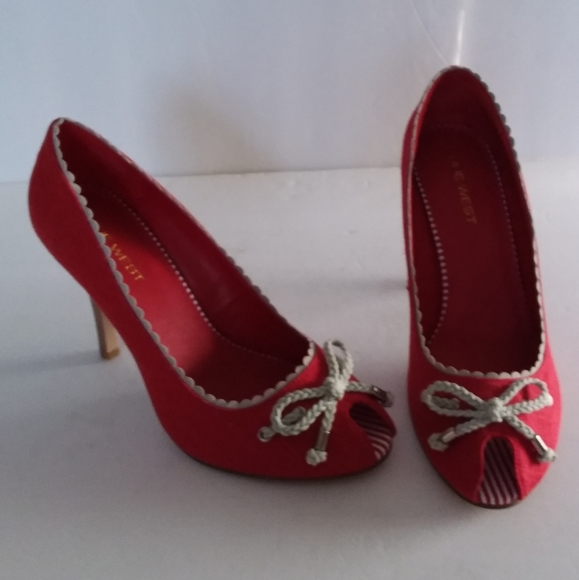 Nine West Red West Cloth Linen with Rope Bow Shoes - Picture 2 of 9